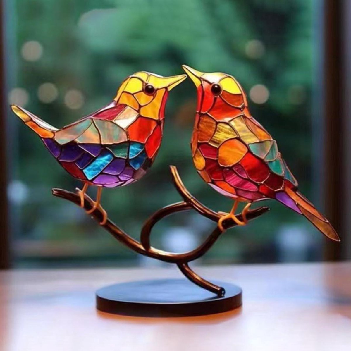 Gekleurde Vogels Decoratie - Vogelbeeldje Bureau - Huis Decoratie - Levendige Kleuren - 25 x 16 x 2 cm - Multicolor