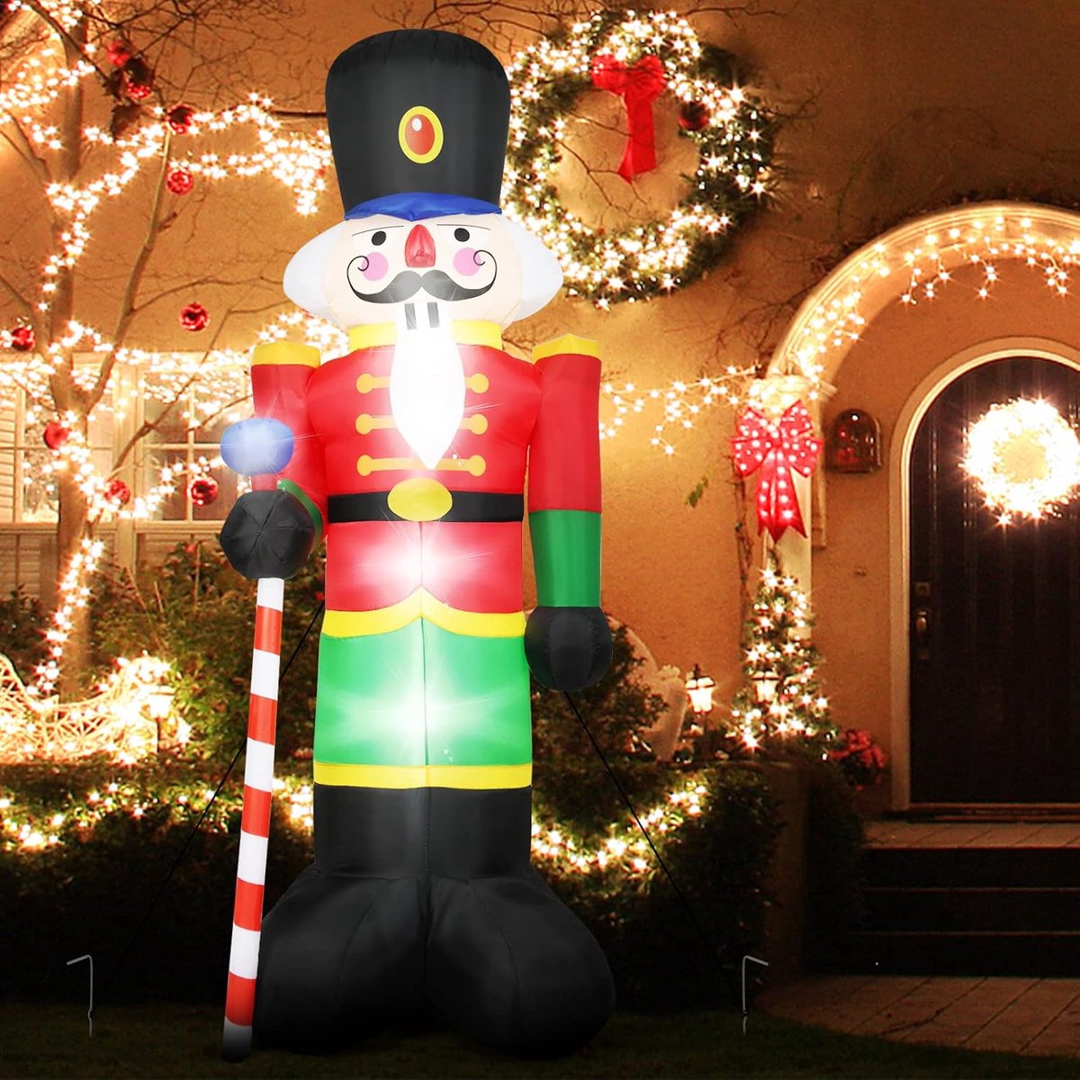 Opblaasbare Kerstman Soldaat - Kerstfiguur Decoratie - Tuin Versieren - Met Ingebouwde Verlichting - 240 cm - Multicolor – foto 3