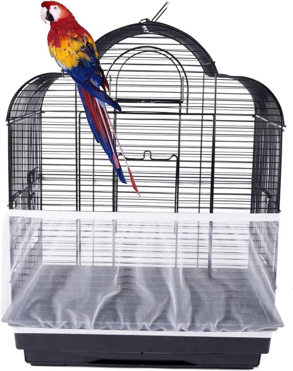 Vogelkooi Net - Zaadopvang Net - Kooi Schoonhouden - Ademend Nylon - 33 cm Hoog - Wit