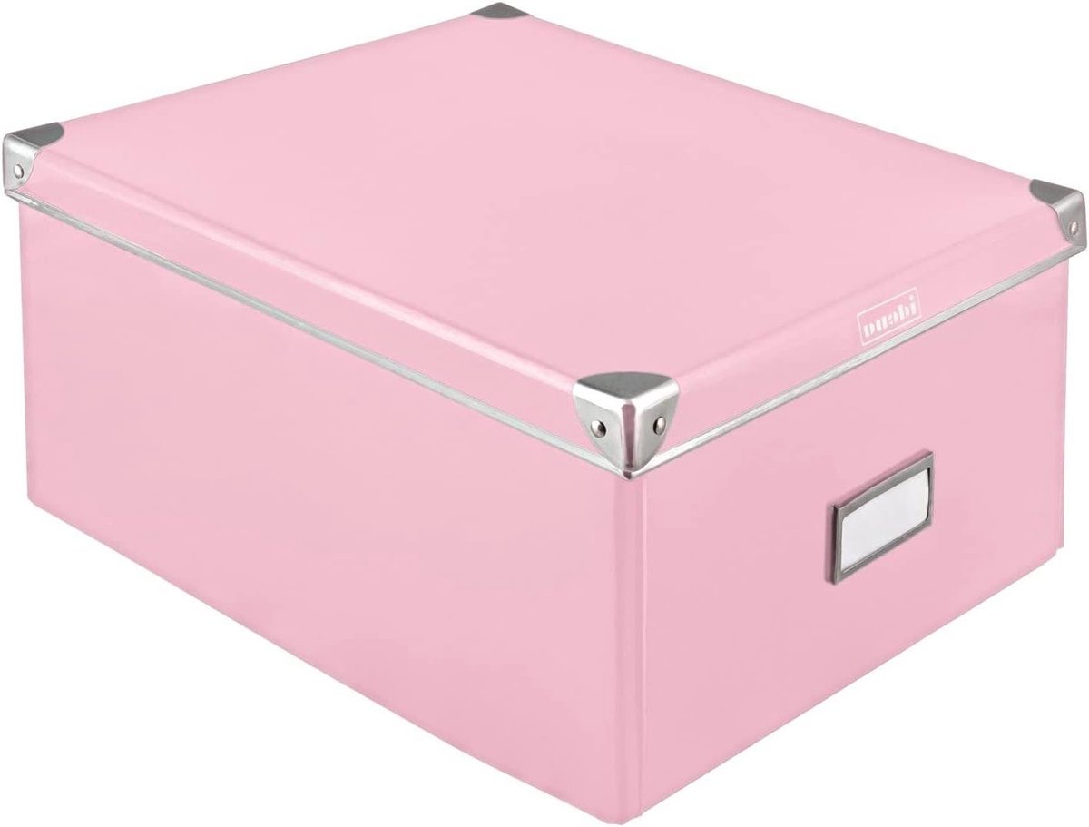 Opbergdoos Karton - Opbergbox Ladebak - Huis Organiseren - Verstevigde Metalen Randen - 36 x 28 x 17 cm - Roze