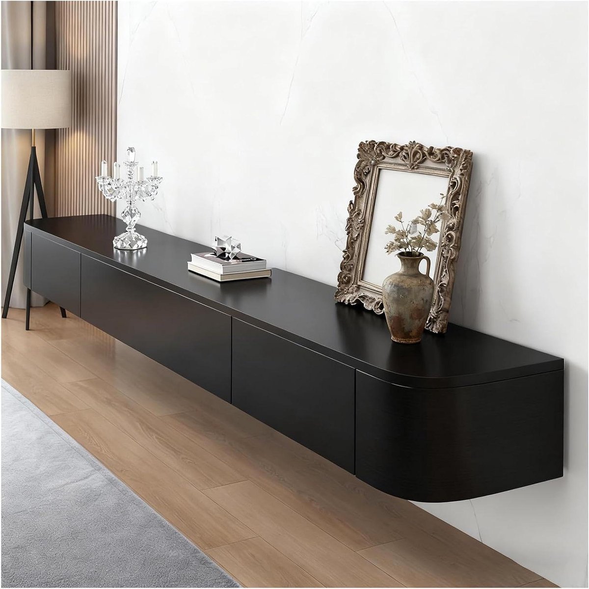 TV-Kast Zwevend - Mediaconsole Wandmontage - Media Opbergen - Met Kabelkanalen - 160 cm - Zwart