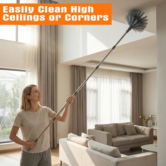 Plumeau Telescoop - Stofwisser Mop - Hoge Oppervlakken Reinigen - Uittrekbaar tot 6m - 3 stuks - Grijs — afbeelding 4