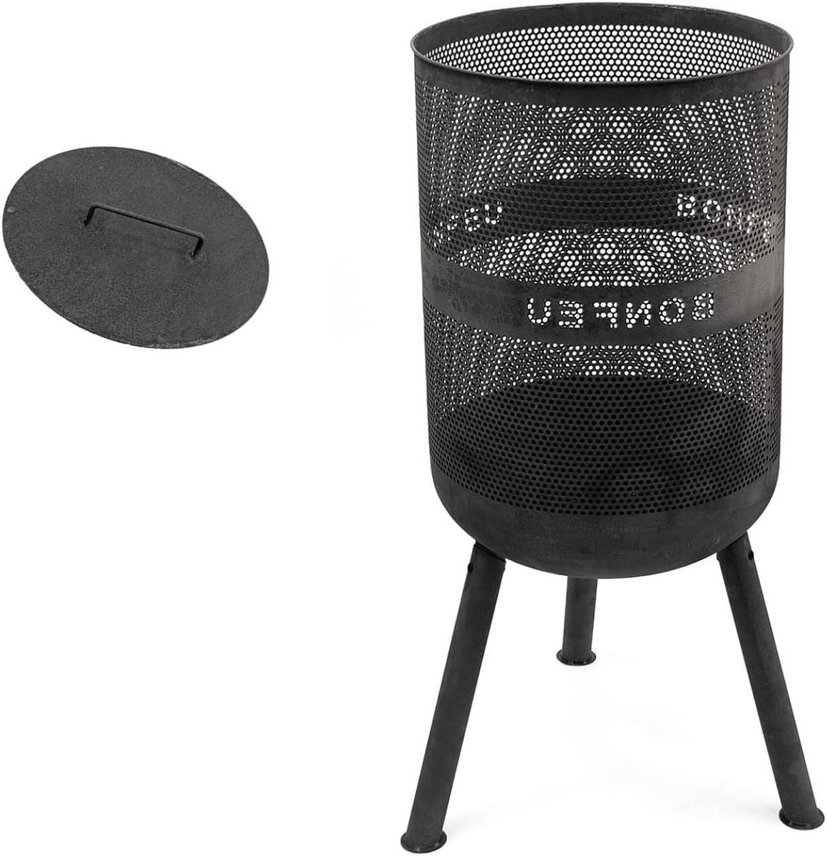 Vuurkorf BonVes - Buitenhaard Tuinhaard - Gezellige Avonden - Geperforeerd Staal - 45 cm Hoog - Zwart