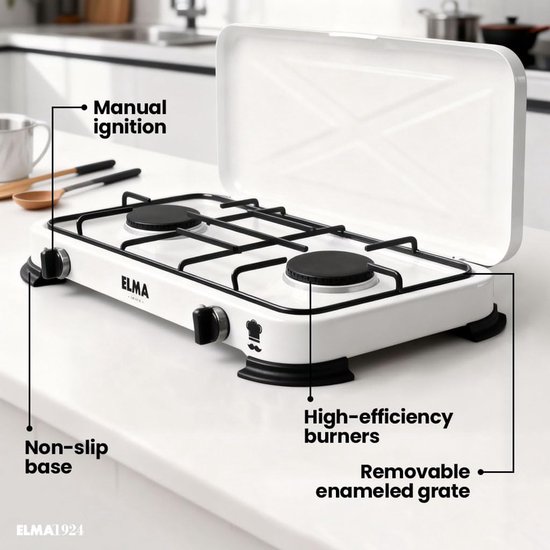Camping Gasfornuis - Draagbaar Kooktoestel - Buiten Koken - Dubbele Brander - 63 x 33.5 cm - Wit — afbeelding 2