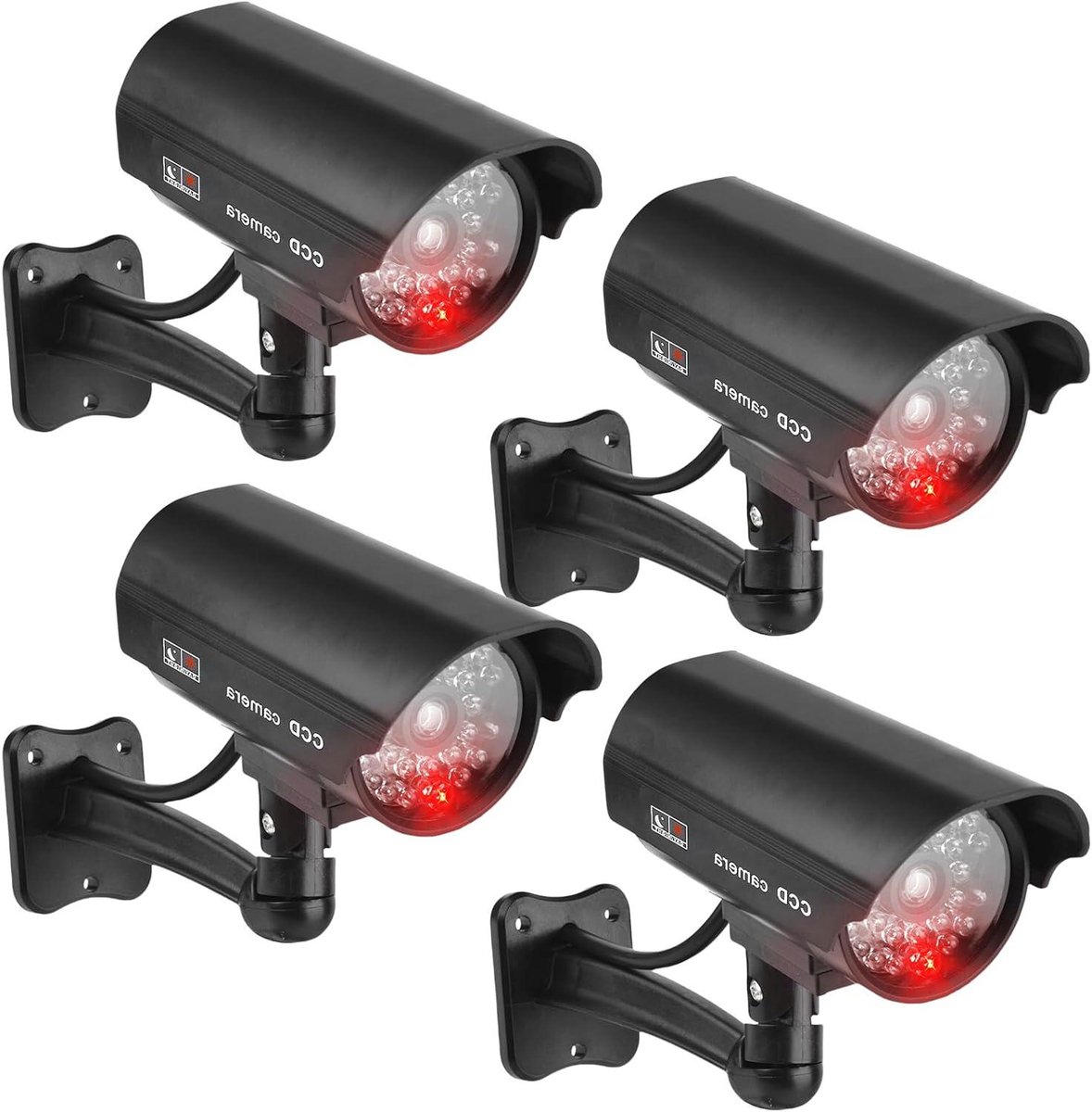 Dummy Beveiligingscamera - Nep Camera - Intimidatie Diefstal - Knipperende Rode LED - 4 stuks - Zwart