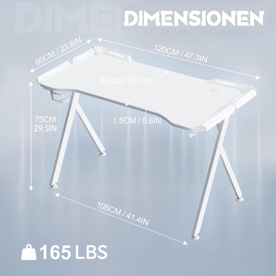 Gaming bureau met LED - PC tafel Computertafel - Gaming setup - Y-vormige tafelpoten — afbeelding 5