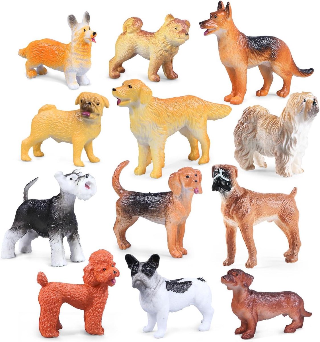 Mini Hondenfiguren - Puppy Speelgoed - Taart Decoratie - Realistisch Beschilderd - 3.8-5.5 cm - Bruin en Zwart