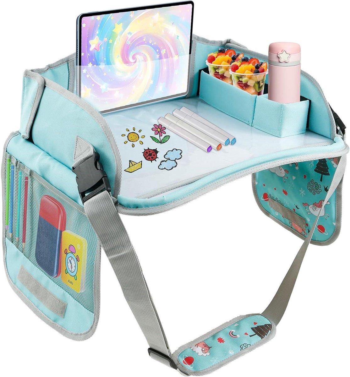Kinderreistafel - Kindertafel autostoel - Reizen met kinderen - Veelzijdig en waterdicht - 44 x 27.5 x 14.5 cm - Groen