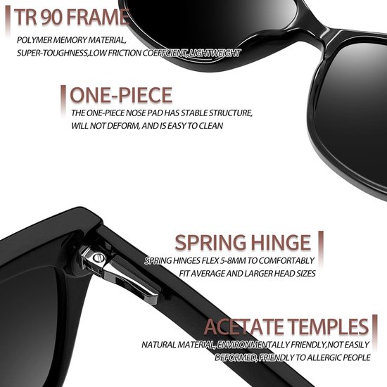 Joopin Cateye Acetate Polarized Sunglasses Trendy Cat Eye Shades for Women Ladies Sunglasses UV400 Protection TR90 Shady Rays Sunglasses van Merkloos — afbeelding 2