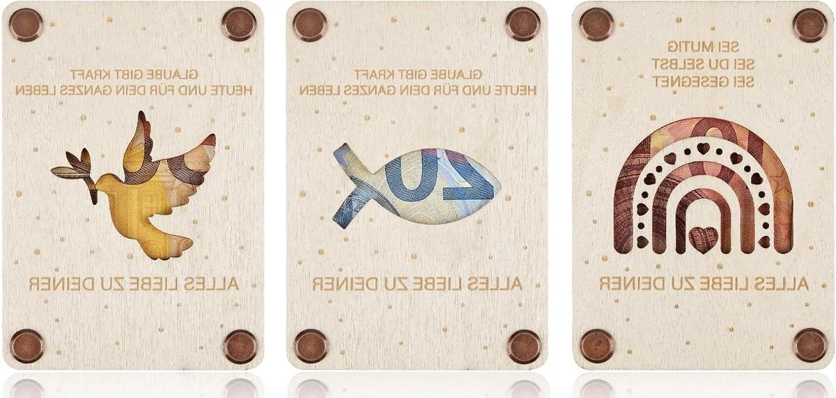 Houten Geldgeschenken - Kerst Cadeau - Cadeau Geven - Speciaal Ontwerp - 3 stuks - Houtkleur