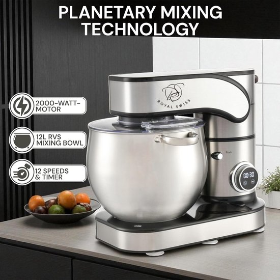 Keukenmachine - Mixer Deegmachine - Bakken en Koken - Krachtige Motor - 12 Liter - Zilver — afbeelding 5
