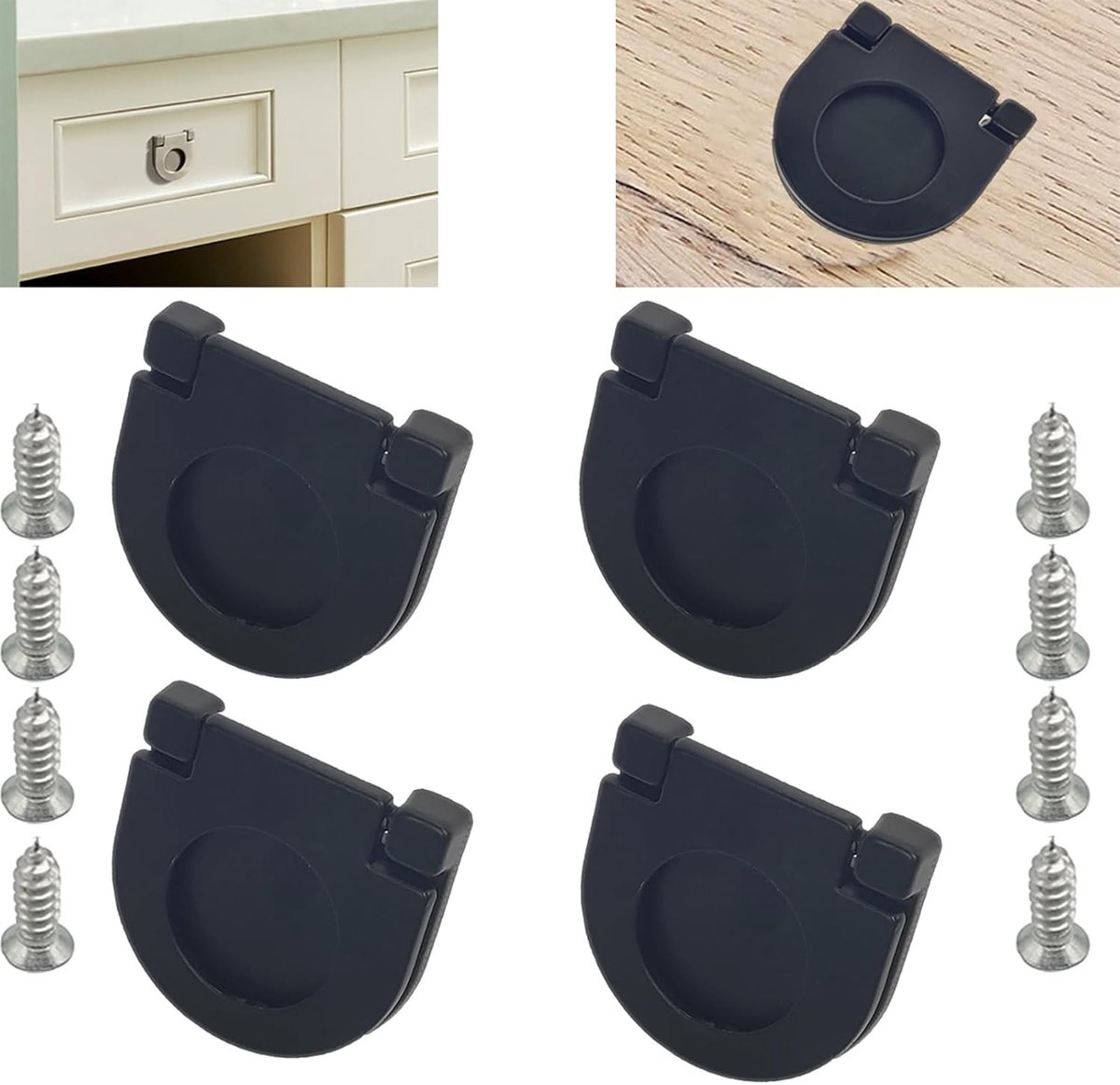 4 Stuks Onzichtbare Handgrepen | 35mm Knoppen voor Keukenkasten en Lades | Trekhandgrepen met Schroeven | Horizontale Keuken Hardware (Zwart)