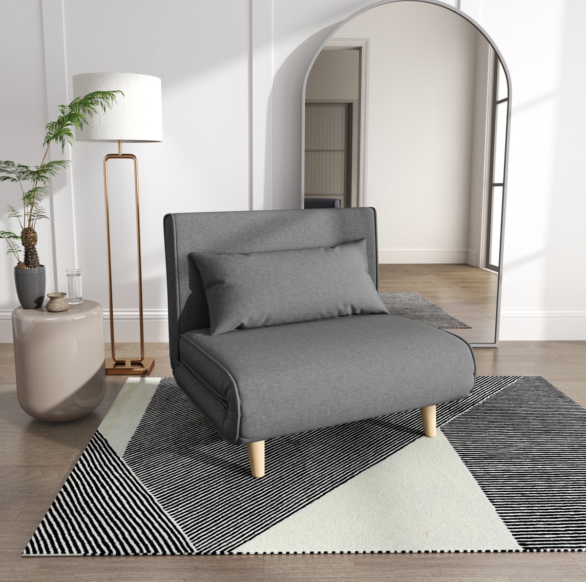 HAUSS SPOLE Fauteuil - Klapsofa Met Verstelbare Rugleuning - 2-in-1 Slaapstoel Voor Woonkamer En Logeerkamer - Stof Grijs