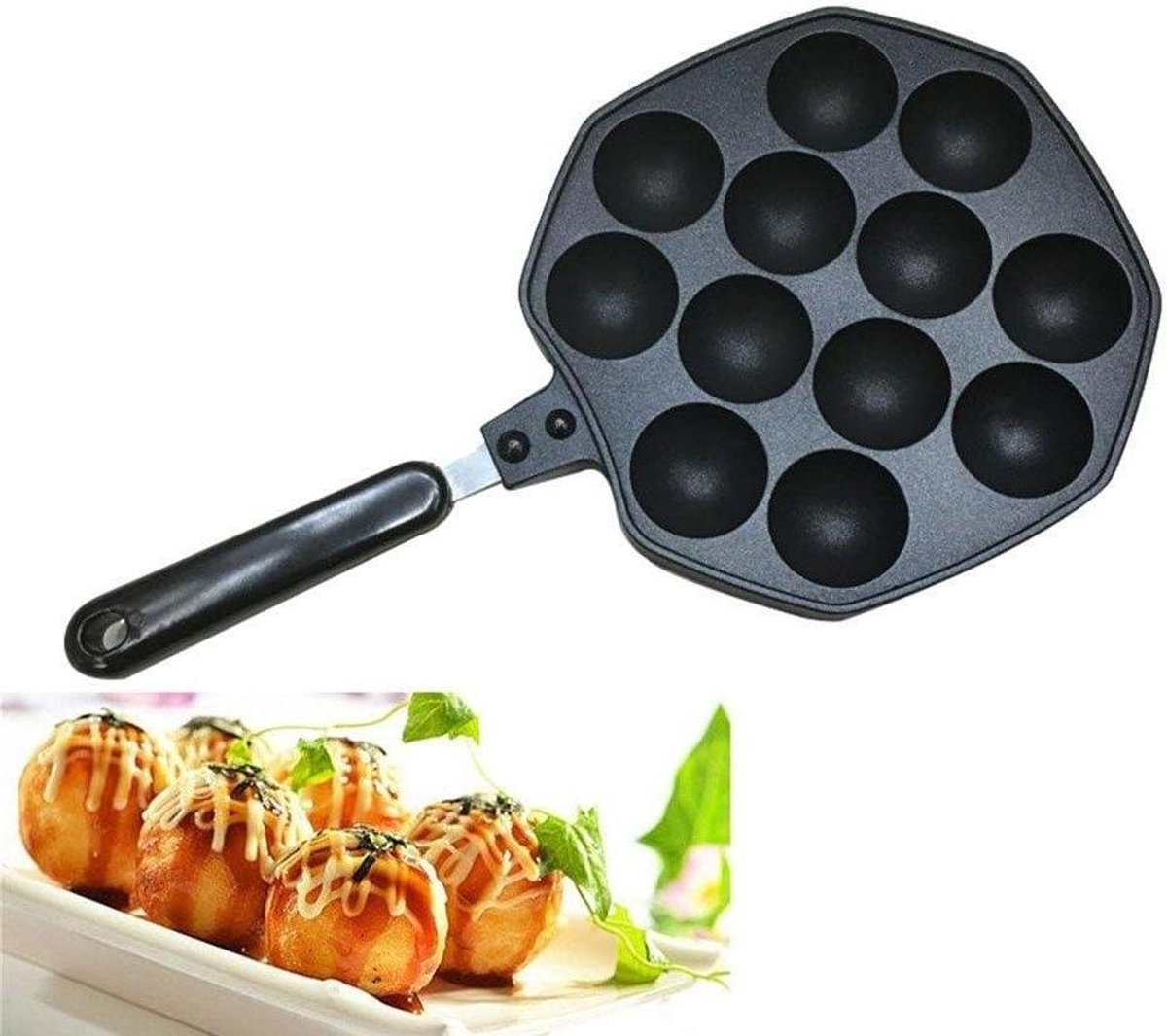 Takoyaki Pan - Octopus Ballen Pan - DIY Keuken Snacks - Nonstick Gegoten Aluminium - 12 Ballen - Zwart