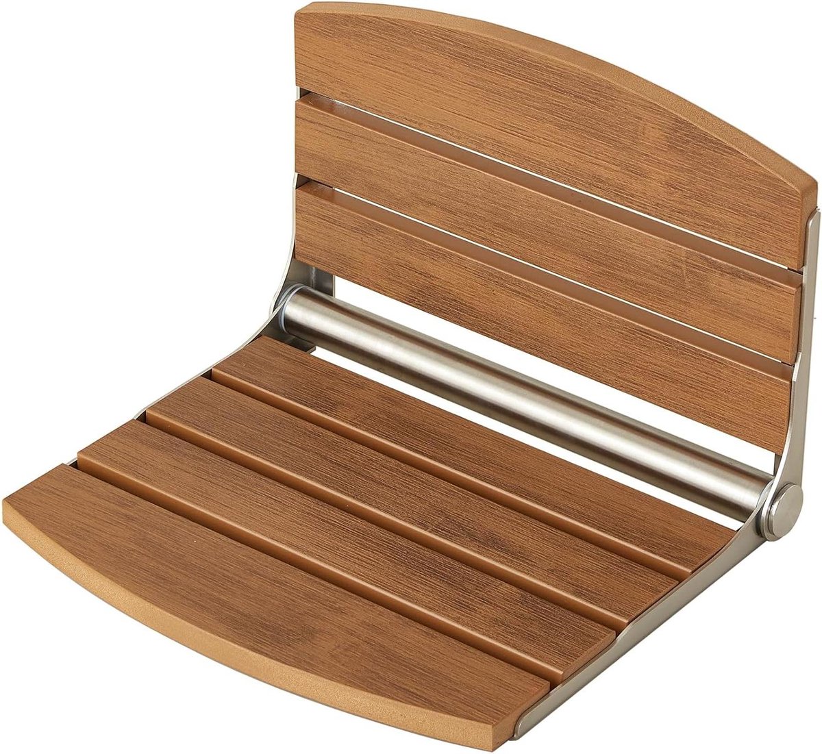 Douchestoel Opklapbaar - Zitje Douche Muurvast - Veilig Douchen - Roestvrij Staal Polywood - 44 cm Breed - Houtkleurig