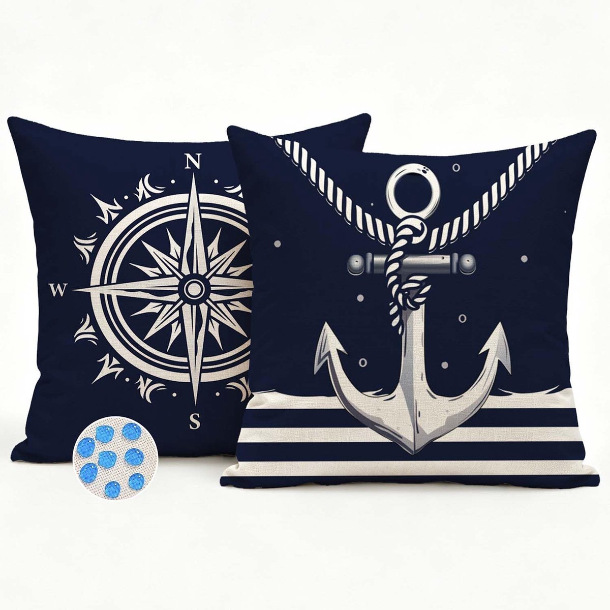 45 x 45 cm voor buiten, waterdicht, marineblauw, decoratief, roer, maritieme bank, moderne kussensloop voor terras, woonkamer, tuin, decoratie, 2 stuks