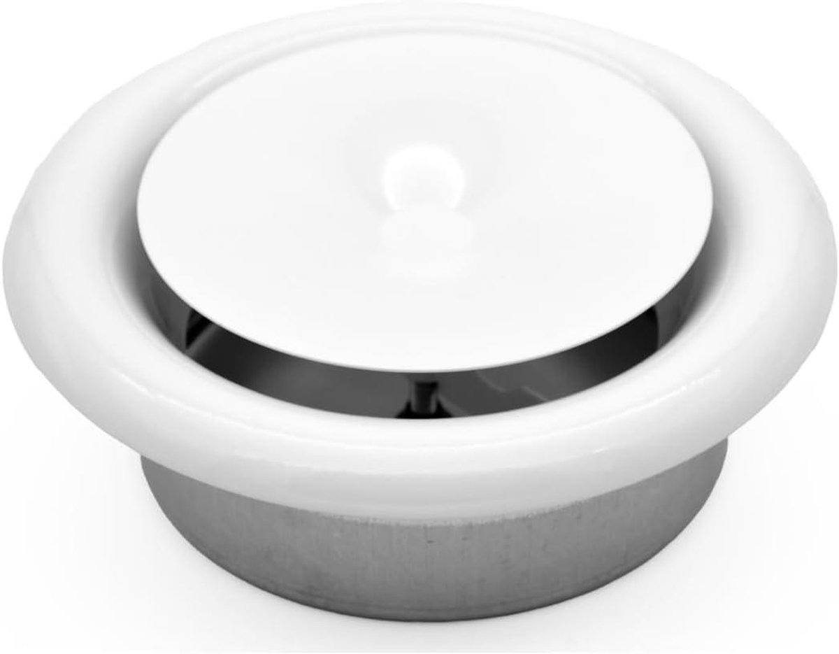 Verstelbaar Schotelventiel - Ventilatierooster Afzuigkap - Luchtstroom Regelen - Ronde Stalen Afdekking - Ø 150 mm - Wit