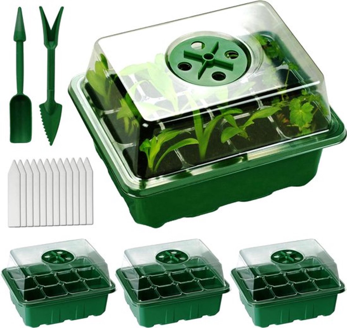 Mini-broeikas Kweekset voor Planten - 4 Stuks met Ventilatie en Deksels