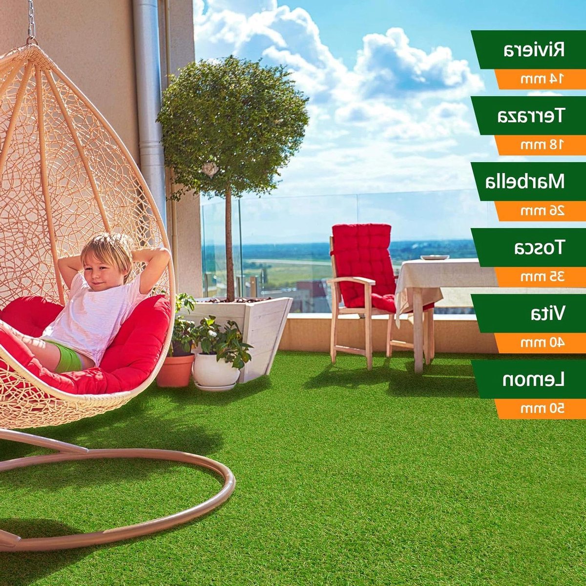 Kunstgras Tapijt - Balkongras Tuingazon - Decoratie Buiten - UV-bestendig Waterdoorlatend - 100 x 100 cm - Groen