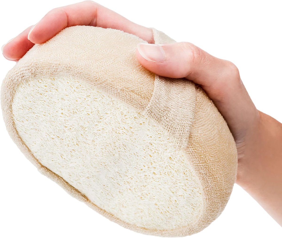 SnelShoppen - K-Pro Natural Loofah Douche Spons - Natuurlijke Loofa en Terrydoek - 14.5 cm - Exfoliërende en Massage Spons voor een Stralende Huid - G