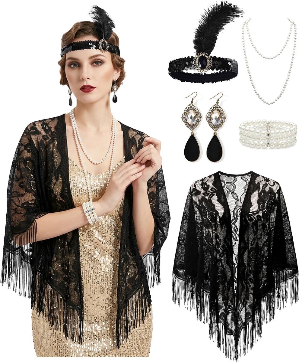 Flapper accessoires set van 5 voor een Roaring 20s Gatsby themafeest en kostuumdecoratie