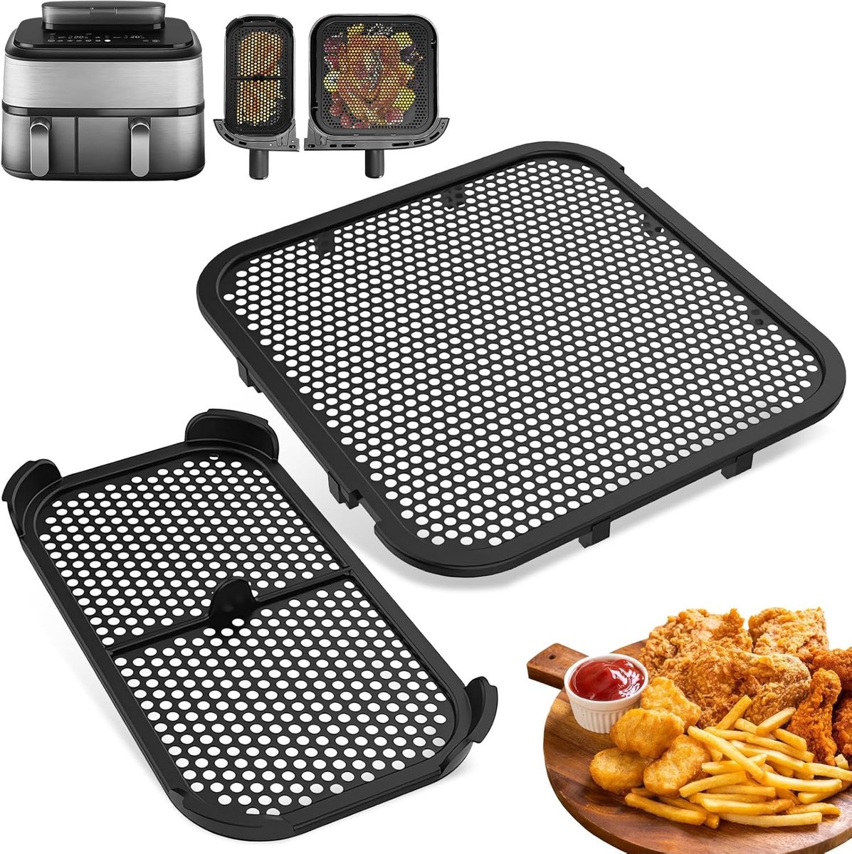 SnelShoppen 2 Pack Splash Guard Airfryer Dual Basket Siliconen Bescherming voor 3000 5000 NA350 NA550 3L 6L Herbruikbare Accessoires voor Keuken