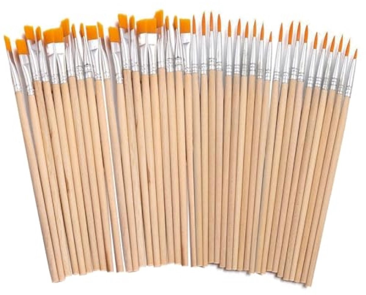 LoShop Set van 40 Penselen - 20 Platte en 20 Ronde Synthetische Nylon Kwasten voor Aquarel, Acryl en Olieverf - Kunstschilderen en Details - Voor Beginners en Gevorderden