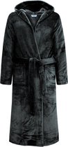 GAUBERT® Unisex Badjas Extra Lang met Capuchon en Ceintuur - Ochtendjas - Superzacht Coral Fleece - Heren Dames - Zwart - Maat L/XL - 8210-Black