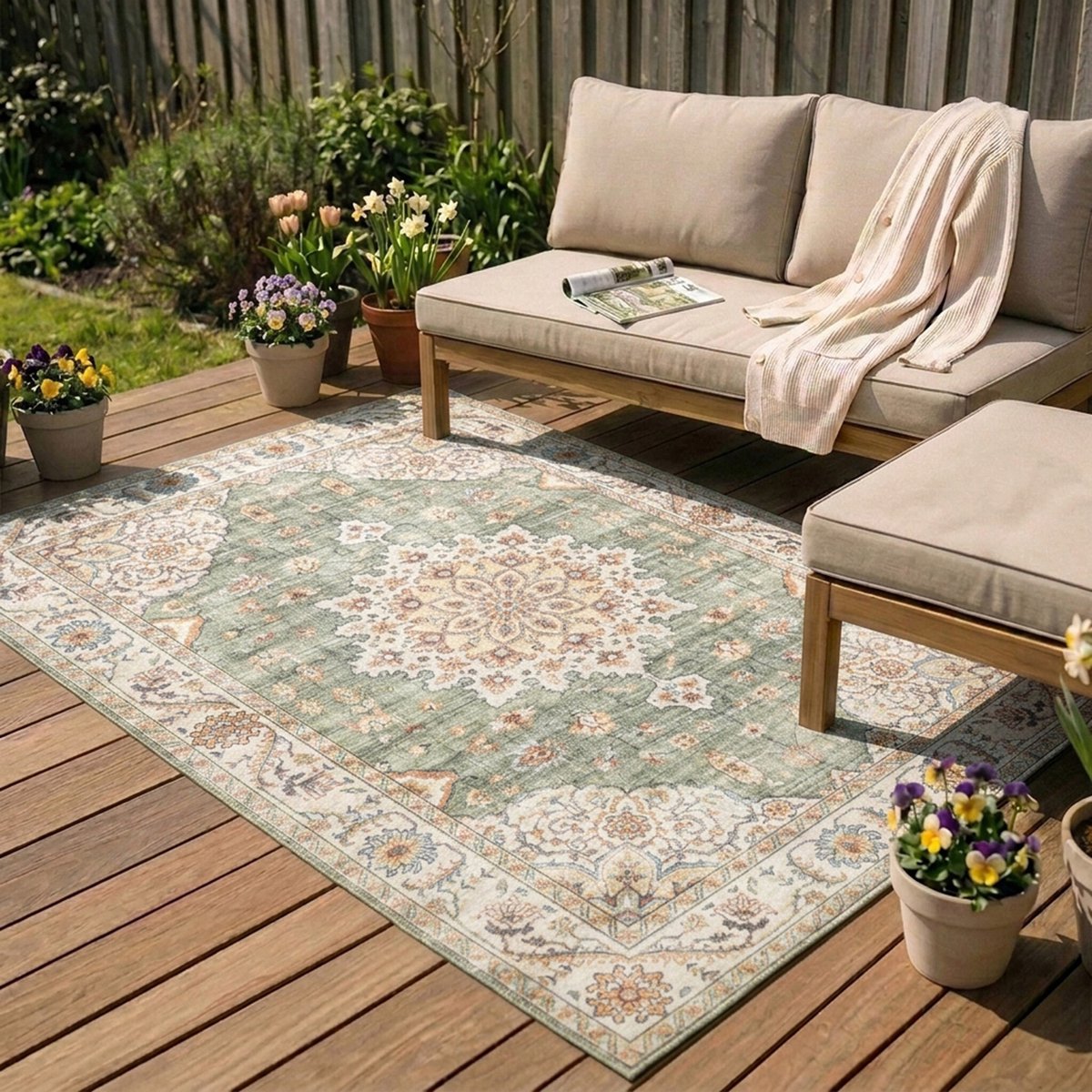 Fraai Vintage buitenkleed - Santo Medaillon Groen - 80x150cm