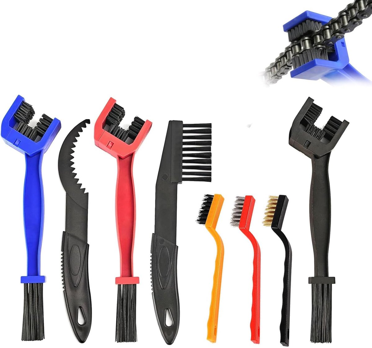 SnelShoppen - Pack van 8 Fietsreinigingsset, Kettingreiniger, Fiets Ketting en Kettingborstel, Motorfiets en Fietsborstel voor Ketting, Crank, Banden,