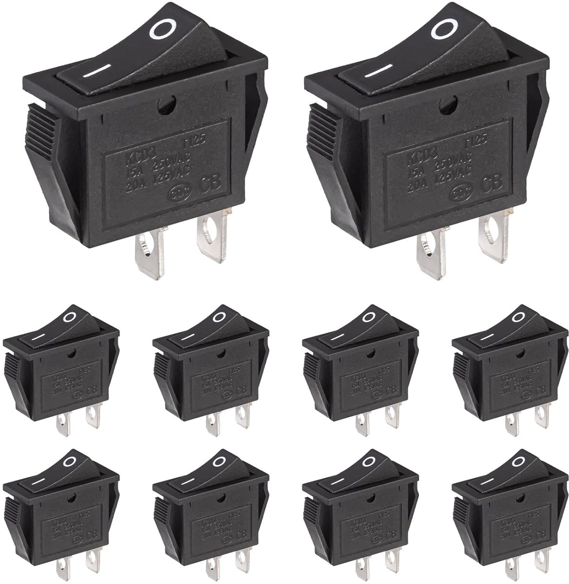 SnelShoppen - Rocker Switch 2 Pin On/Off 15A 250VAC, 20A 125VAC, Zwarte 2 Posities Schakelaar, SPST, 10 Stuks voor Tuin, Keuken en Elektronische Toepa