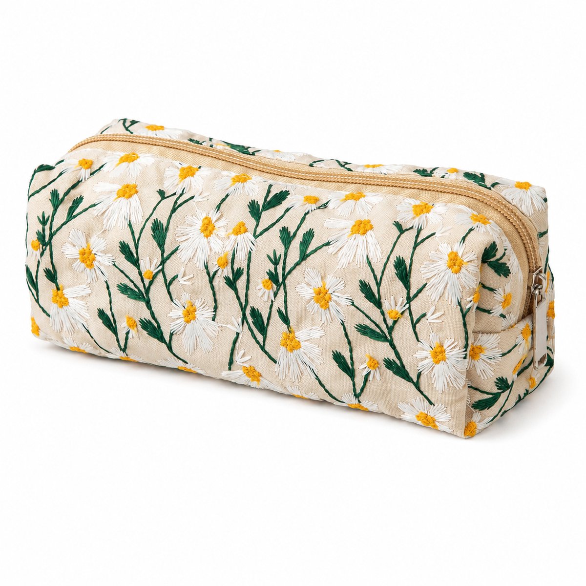 Bobypet Schattige Etui Beige - Pluche Tasje voor Speelgoed, Cosmetica en Sleutels - Grote Make-up Pouch met Bloemenprint - Cadeau voor Studenten