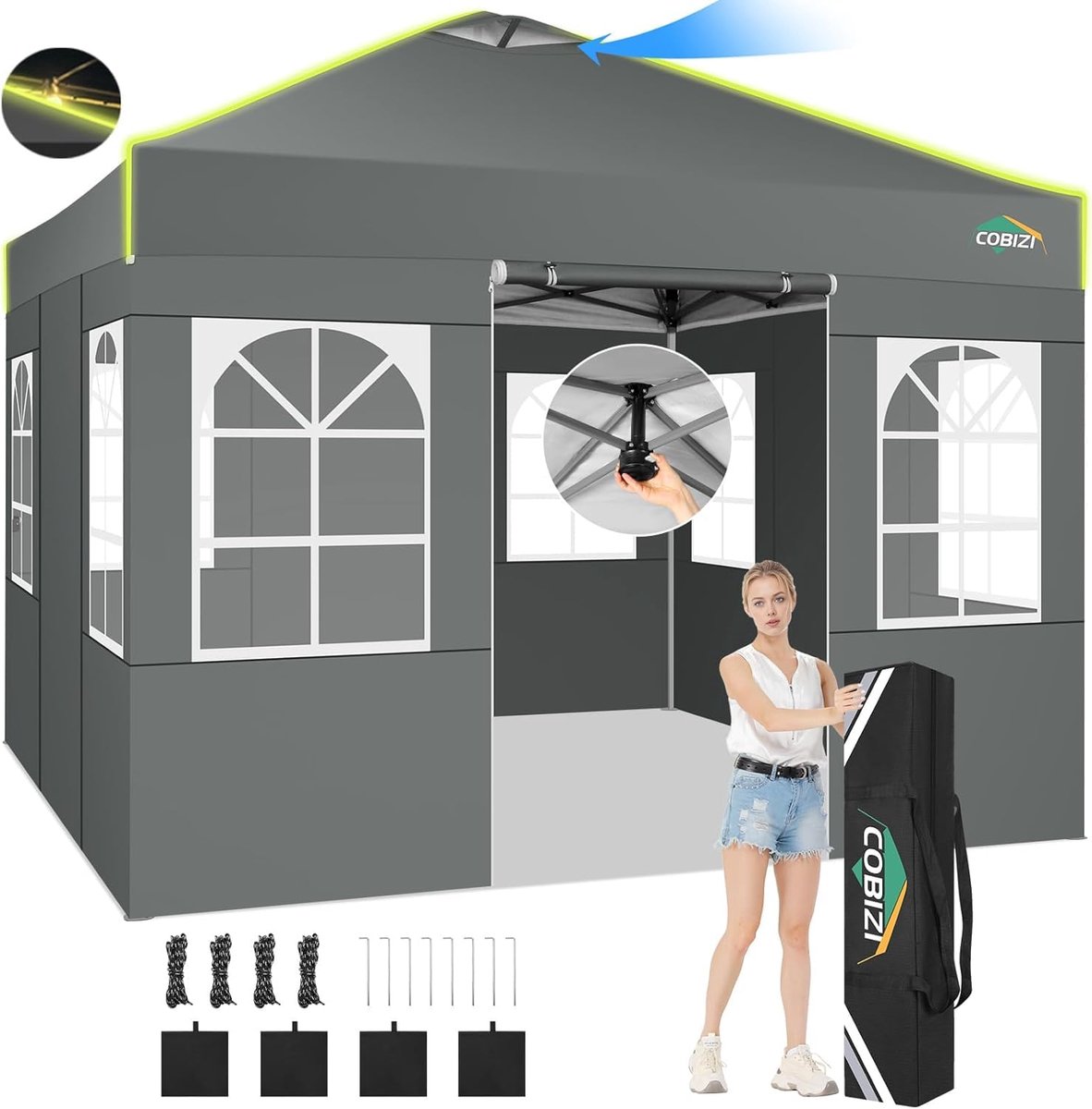 Vouwpaviljoen - Partytent - Feestelijke Bijeenkomsten - Eénknops Vergrendeling - 3x3 meter - Grijs