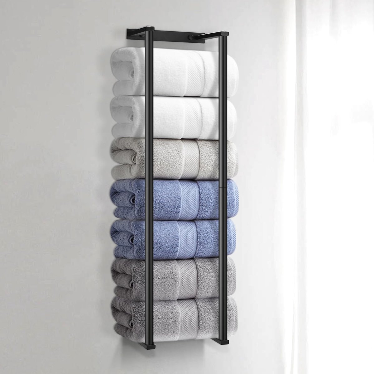 SnelShoppen - Handdoekenrek zonder boren, zwart roestvrij staal, wandhouder voor badkamer, hoge capaciteit 73 cm, gastendoekhouder voor keuken en badk