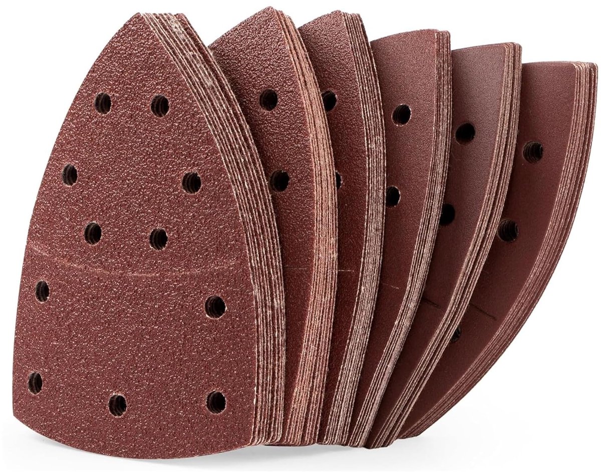SnelShoppen - VOBOR Schuurpapier Set voor Driehoekige Schuurmachine, 60 Stuks, 40-240 Korrel, 11 Gaten, 105 x 152 mm, Geschikt voor Hout, Metaal, Kuns