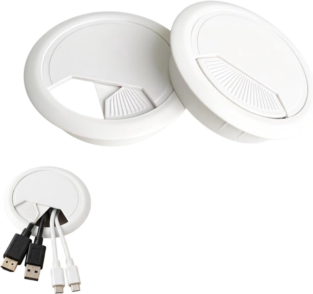 Kabeldoorvoer set van 2 voor bureau, verstelbaar en eenvoudig te monteren, voorkomt kabelwirwar in kantoor en thuiskantoor, 60 mm diameter, stevig kunststof