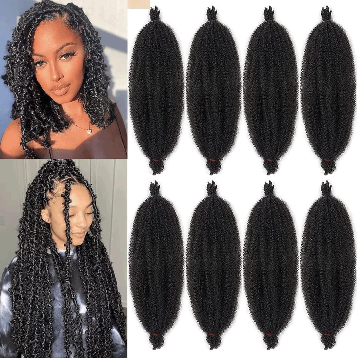 SnelShoppen - Xtrend 8 Packs 50 cm Soft Spring Twist Haar Extensions voor Kunstmatige Vlechten, Natuurlijke Zwart, Marley Twist Hooks, Synthetisch Haa