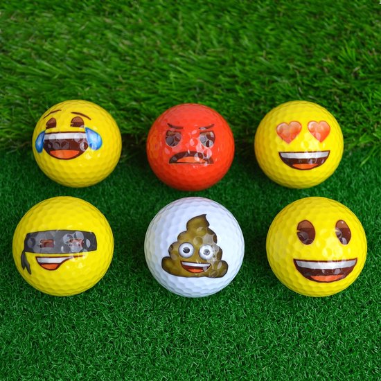 SnelShoppen - Emoji Golfballen Set van 6 - Grappige Multisport Golfballen met Hart-Ogen, Poep en Laughter Emoji - Duurzaam en Geschikt voor Lange Afst van Snelshoppen — afbeelding 3