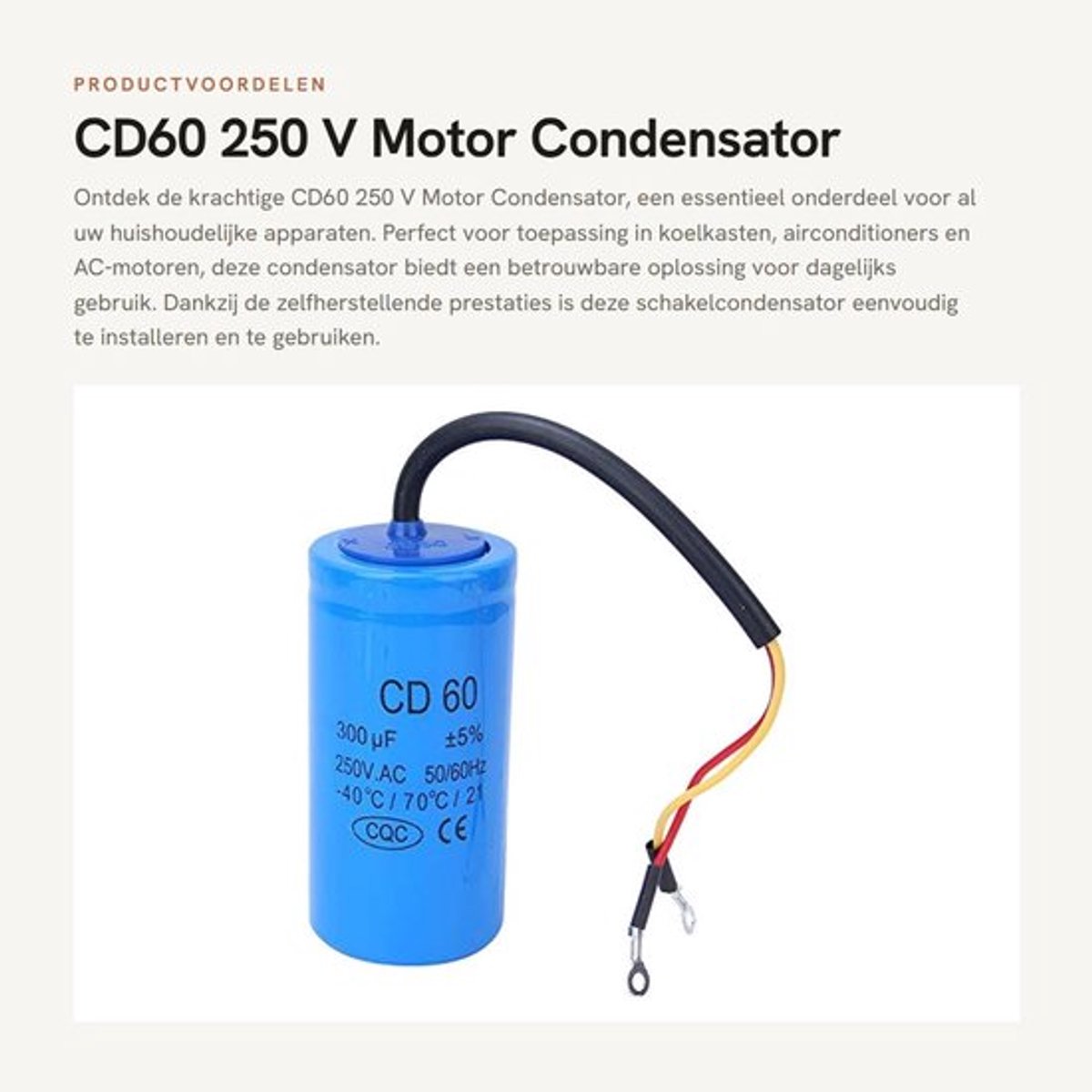 Schakelcondensator 300 uF - Motorcondensator - Huishoudelijke Apparaten - Duurzaam - Explosieveilig - Betrouwbare Kwaliteit