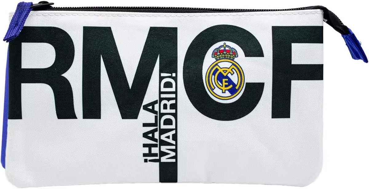 SnelShoppen - Drievoudige Pennenzak voor School - Officiële Licentie - Ruime Organiserende Schoolbenodigdheden - Ideaal voor Kinderen - Real Madrid Th