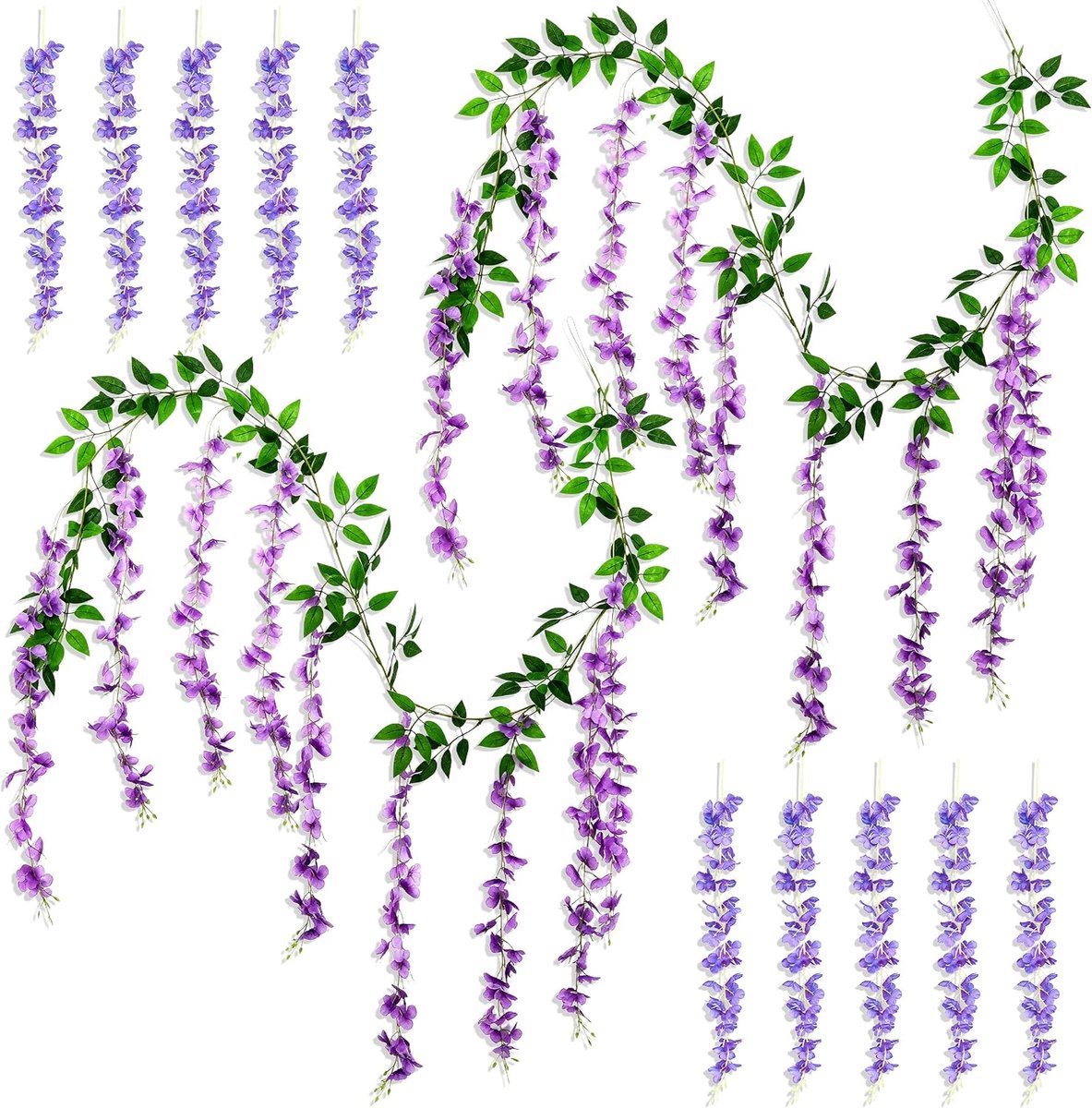 SnelShoppen - 2 Stuks Kunstmatige Wisteria Bloemen, Paars Rood 180cm Hangende Klimplant, Decoratieve Wisteria Garland met 10 Stuks 55cm Bloemstelen vo