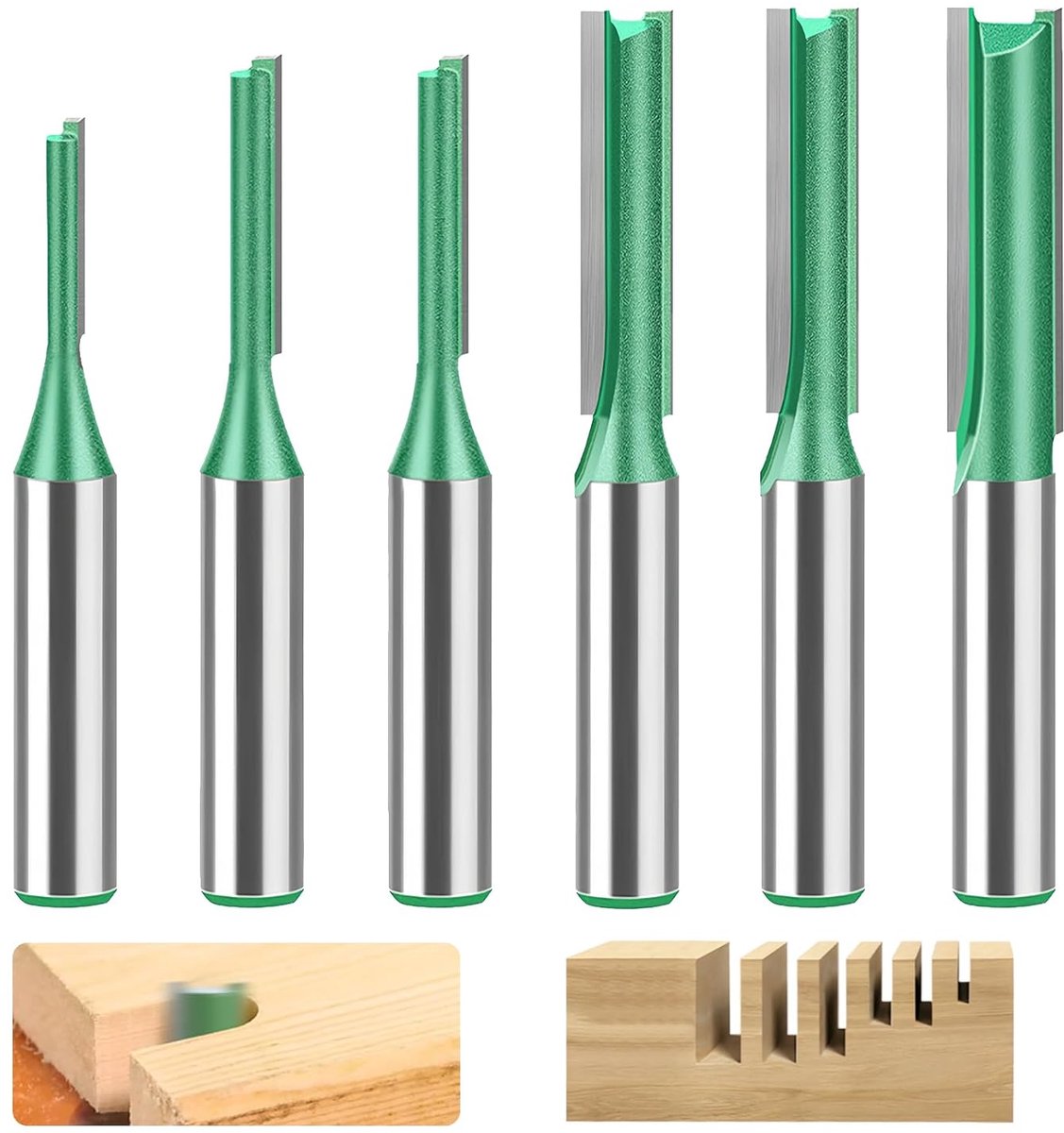 SnelShoppen - Groove Cutter Set 8 mm Shank, 6 Stuks, Houtbewerking Frees, Carbid Snijbladen, Diverse Diameters 3-8 mm, Professioneel en DIY Gebruik