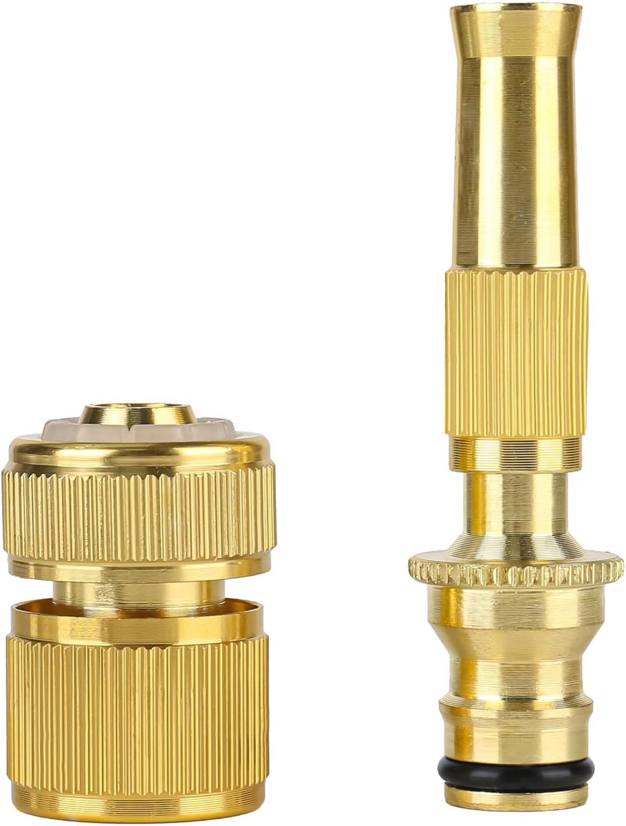 SnelShoppen - Tuinslang met Snelle Koppeling, Messing Slangconnector, Spray Kit, Verstelbare Druk, Messing Spuitmond met Snelle Aansluiting voor 1/2 I