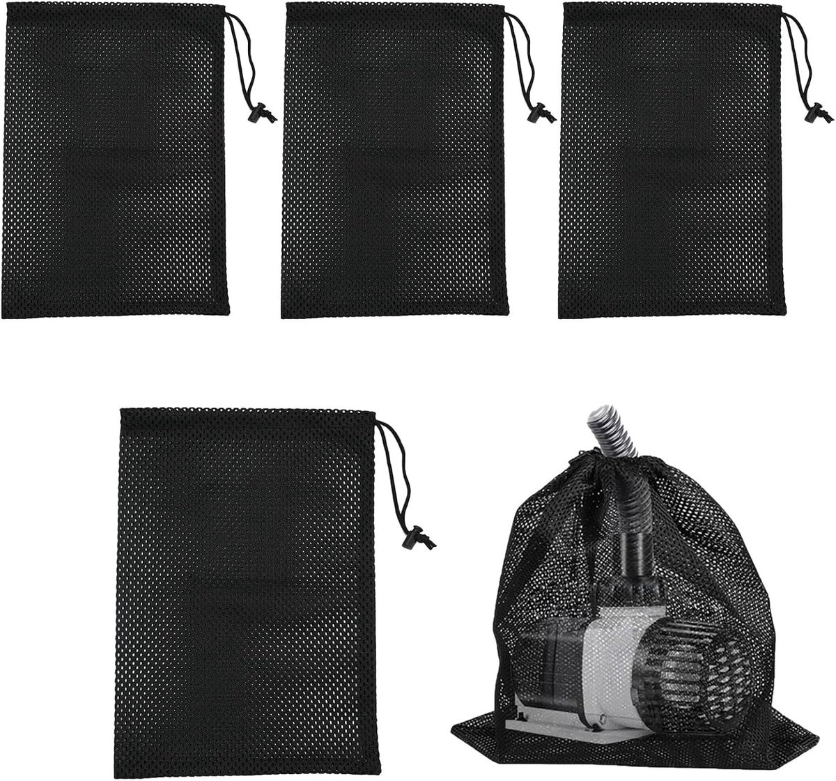 SnelShoppen - 4x Pump Filter Mesh Bag voor Aquarium en Tuin, Sterk en Herbruikbaar, Polyester, 41x31cm, Zwart, Ideaal voor Vijverpomp en Filters