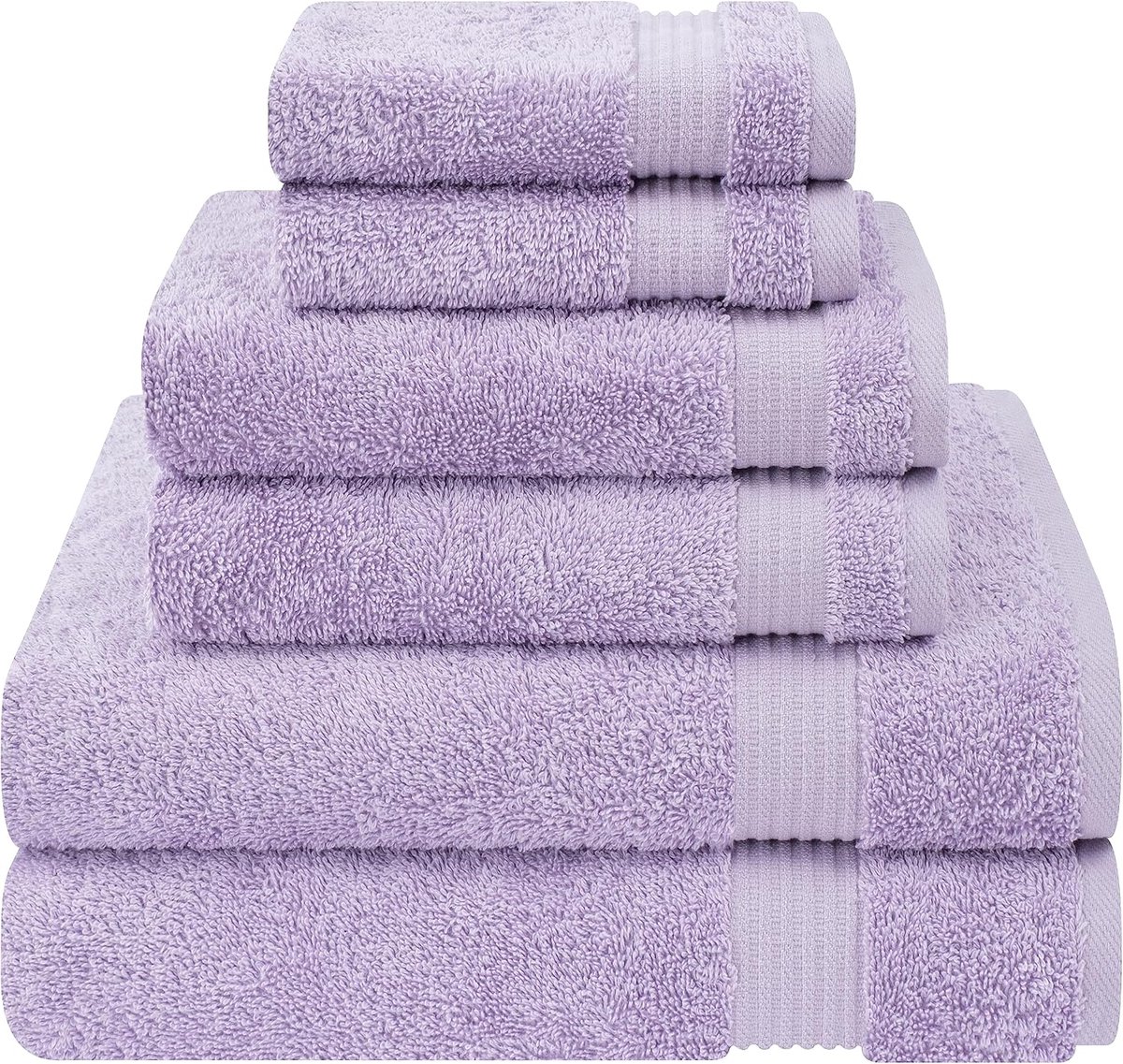 SnelShoppen - Luxe 6-Delige Badhanddoeken Set, 100% Katoen, Zacht en Absorberend, 2 Badhanddoeken, 2 Handdoeken, 2 Washandjes, Lilac Kleur voor Badkam