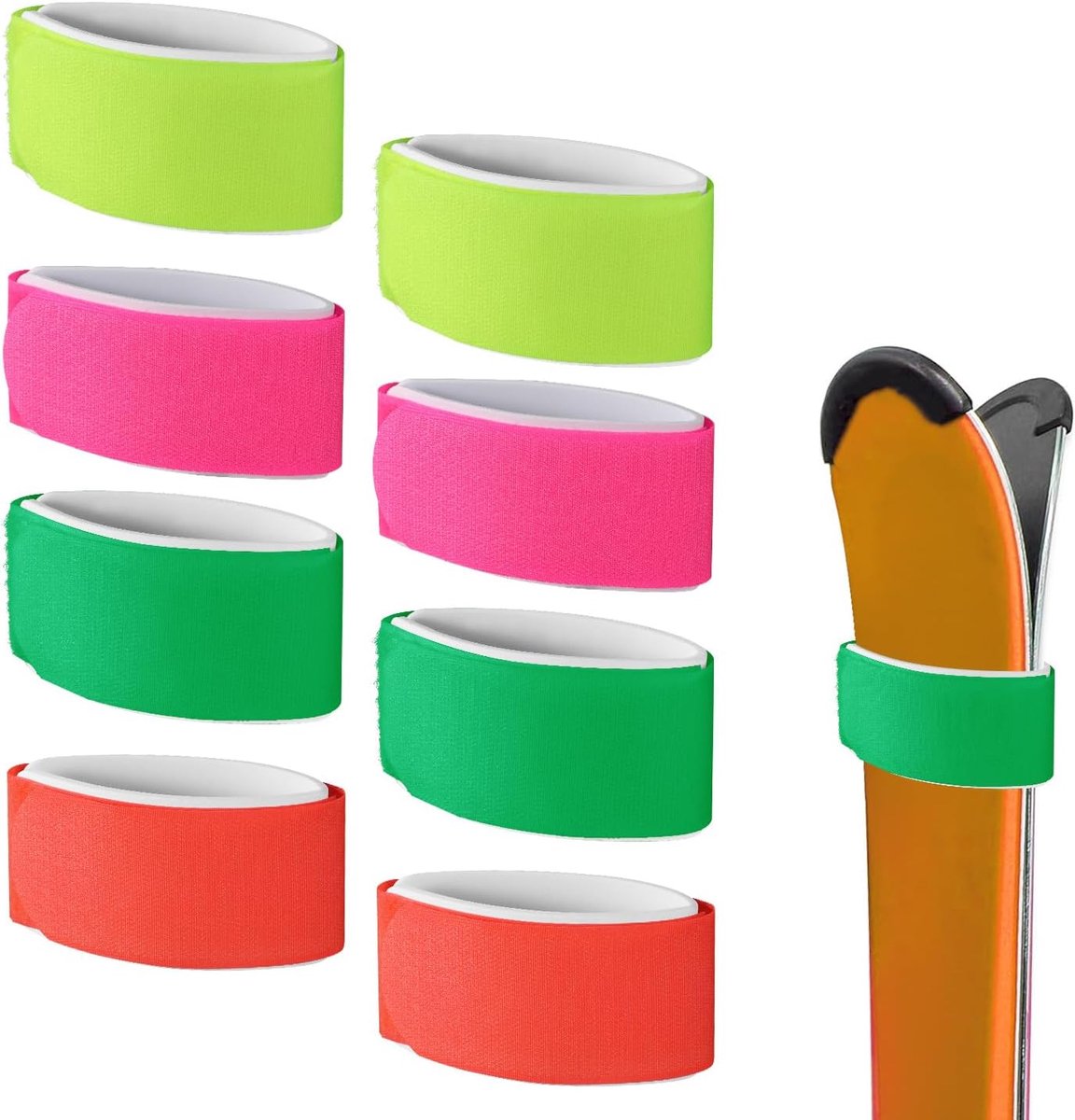 SnelShoppen - 8pcs Ski Straps - Verstelbare Ski Straps met Beschermpad - Ski Opslagbanden voor Ski’s en Stokken - Winter Sportaccessoires in 4 Kleuren
