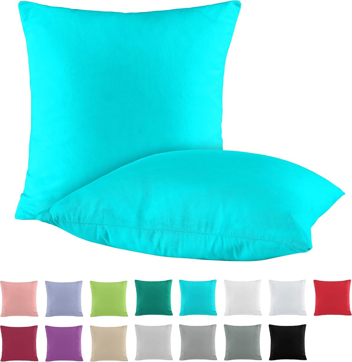 SnelShoppen - Double Pack Kussenhoezen 50x50 cm | 100% Katoen Renforcé in Petrol | Ademend, Temperatuurregulerend, Ideaal voor Elk Seizoen
