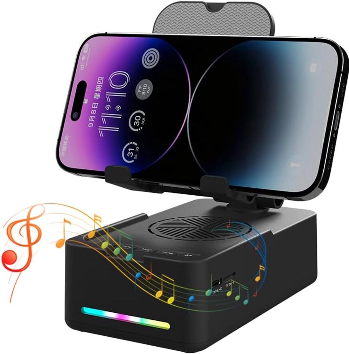 SnelShoppen - Vouwbare Telefoonstandaard met Bluetooth Speaker, LED RGB Licht, Draadloos, Handenvrij, Antislip, Geschikt voor Thuis, Kantoor, Feest, C
