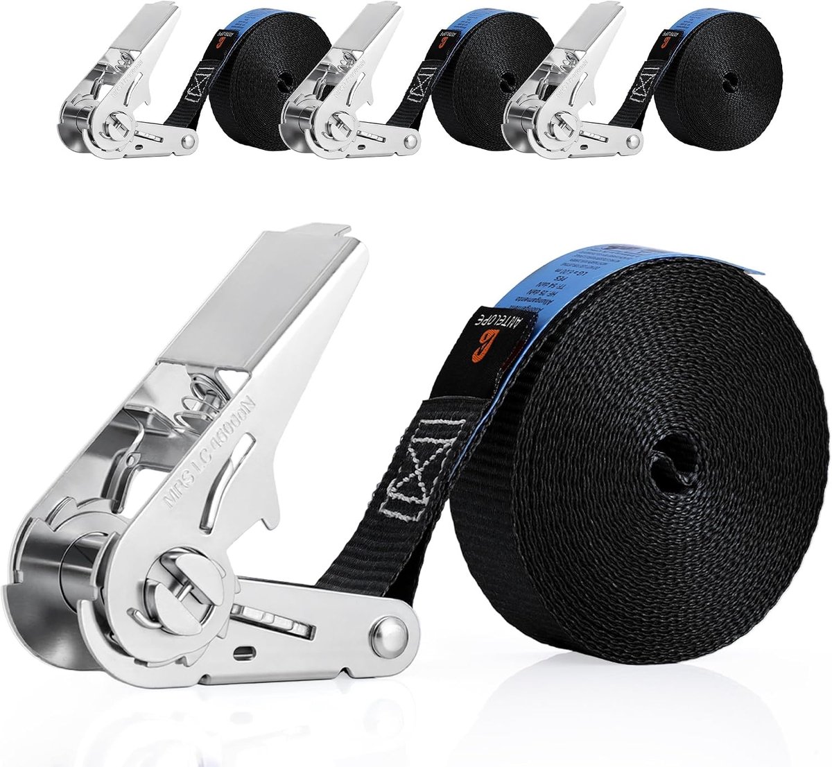 SnelShoppen - 6 m x 25 mm Lashing Straps met Ratchet, 4 Stuks, TÜV/GS Gecertificeerd, 1800 kg Belastbaar, Veelzijdige Spanningsbanden voor Auto, Handk