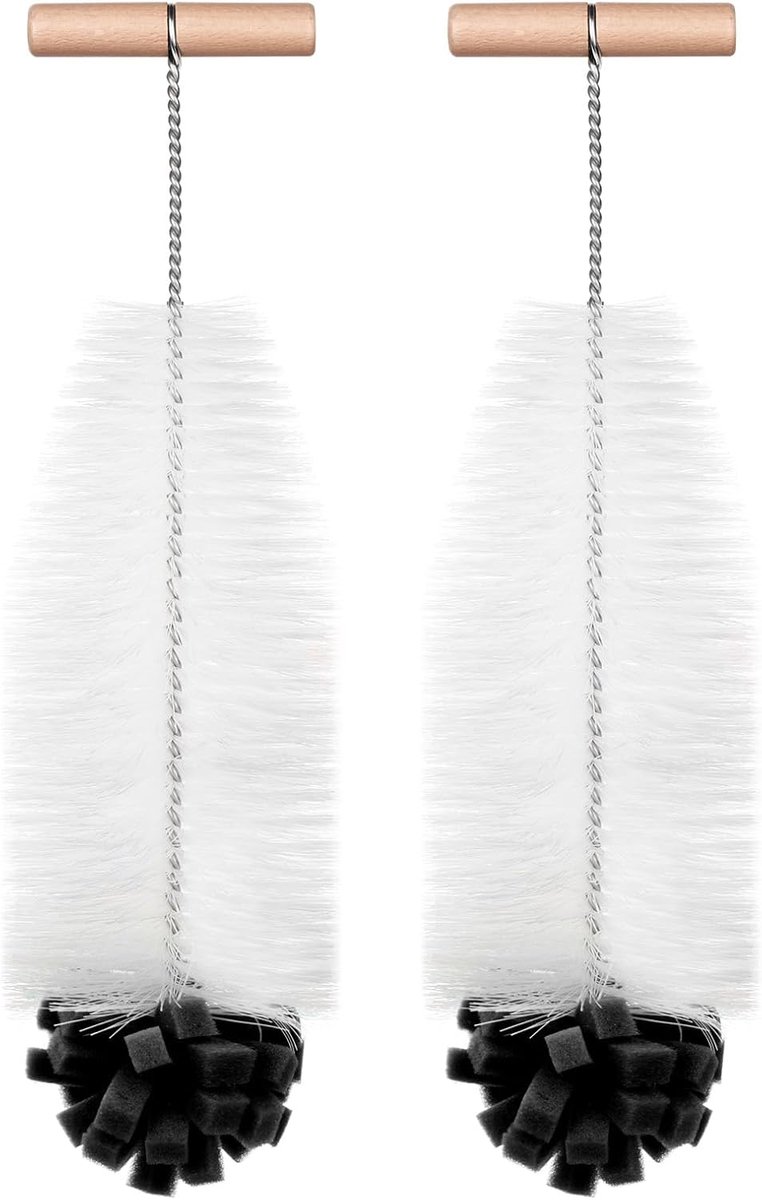 SnelShoppen - Bottle Brush Set van 2 Stuks - Krastvrije Flesborstel voor Glazen Decanter, Lange Waterflessen, Sodastream Glazen Fles, DUO Plastic Fles